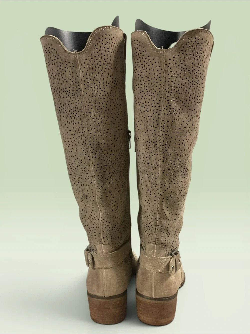 Naughty Monkey Ziba Women's Taupe Perforated Suede Knee-High Boots Size 7.5